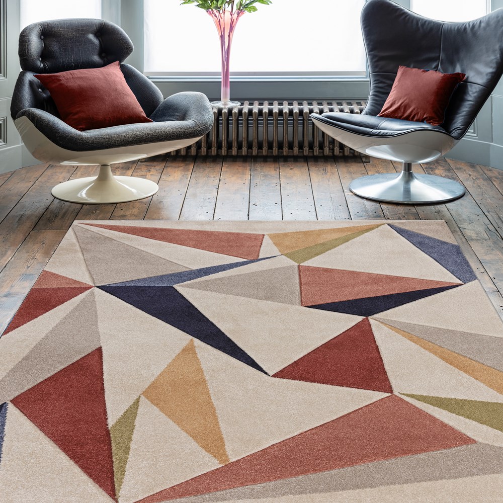 Sketch Kaledidoscope Geometric Carved Rugs in SK19 Multi